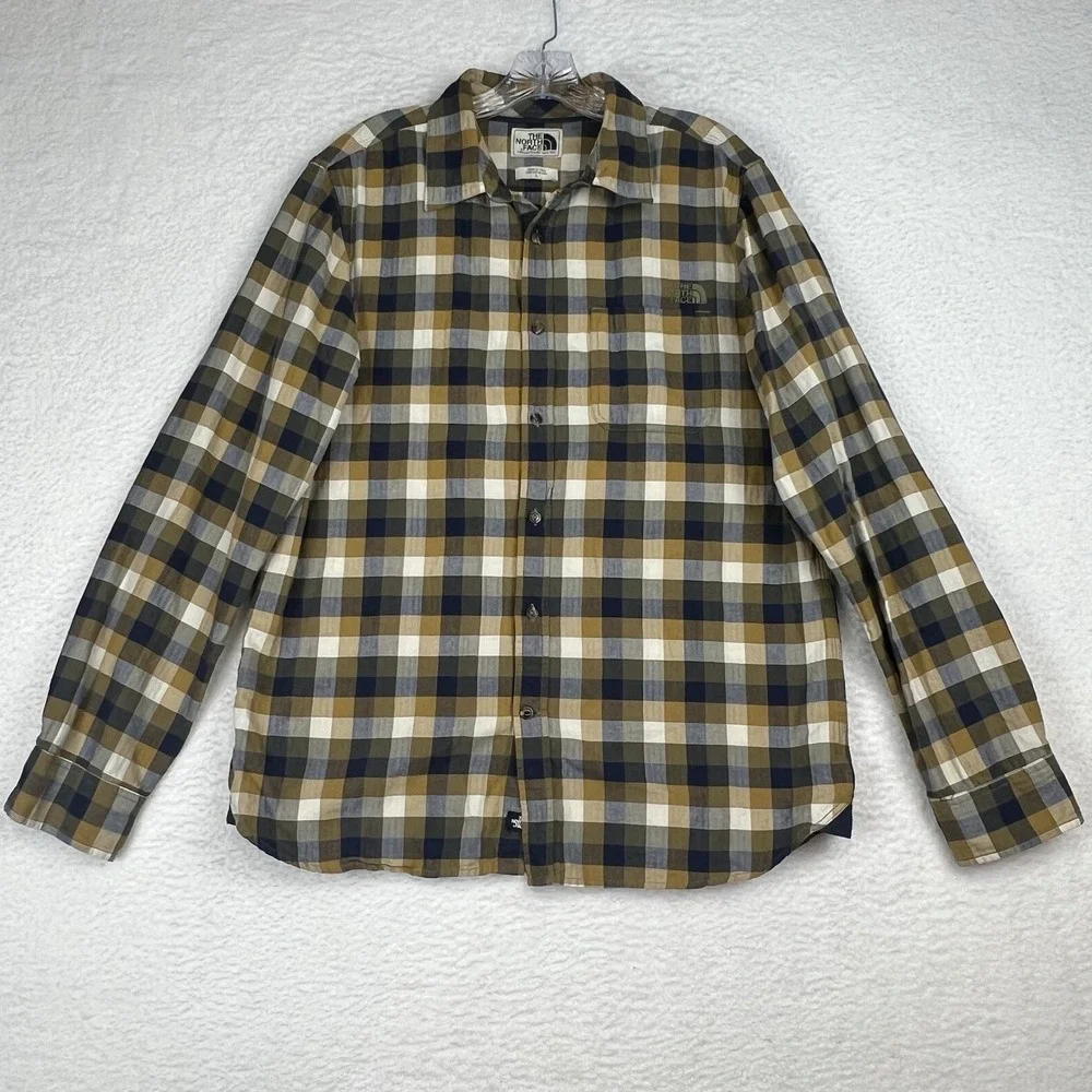THE NORTH FACE Button Up Shirt Blue Green Plaid Lockhart Flannel Men's Large